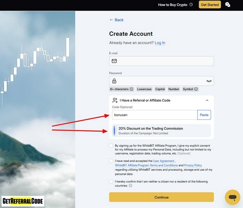 WhiteBIT registration with Referrer Code