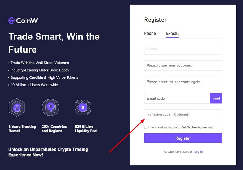 CoinW registration with Invitation Code