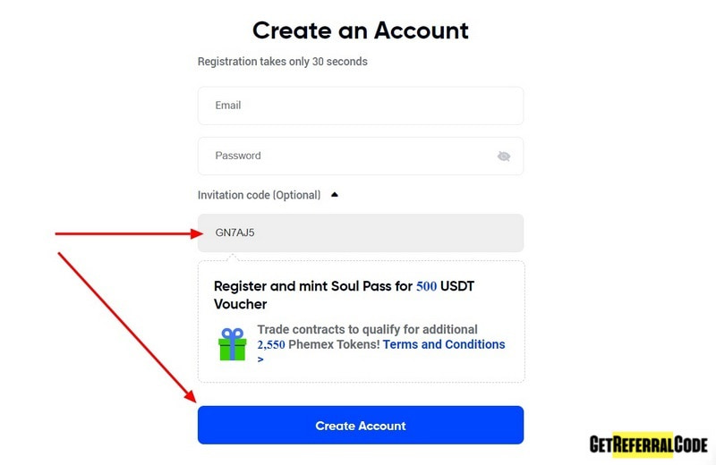 Phemex registration with Invitation Code