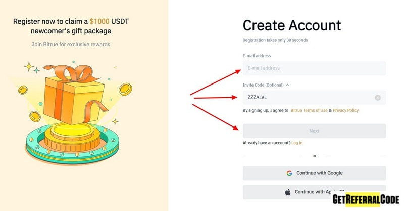 Bitrue Exchange Registration
