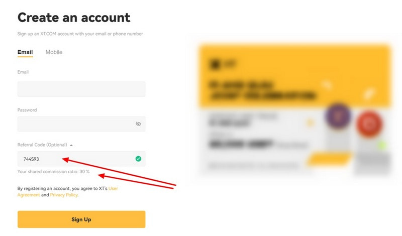 XT Exchange registration with referral code